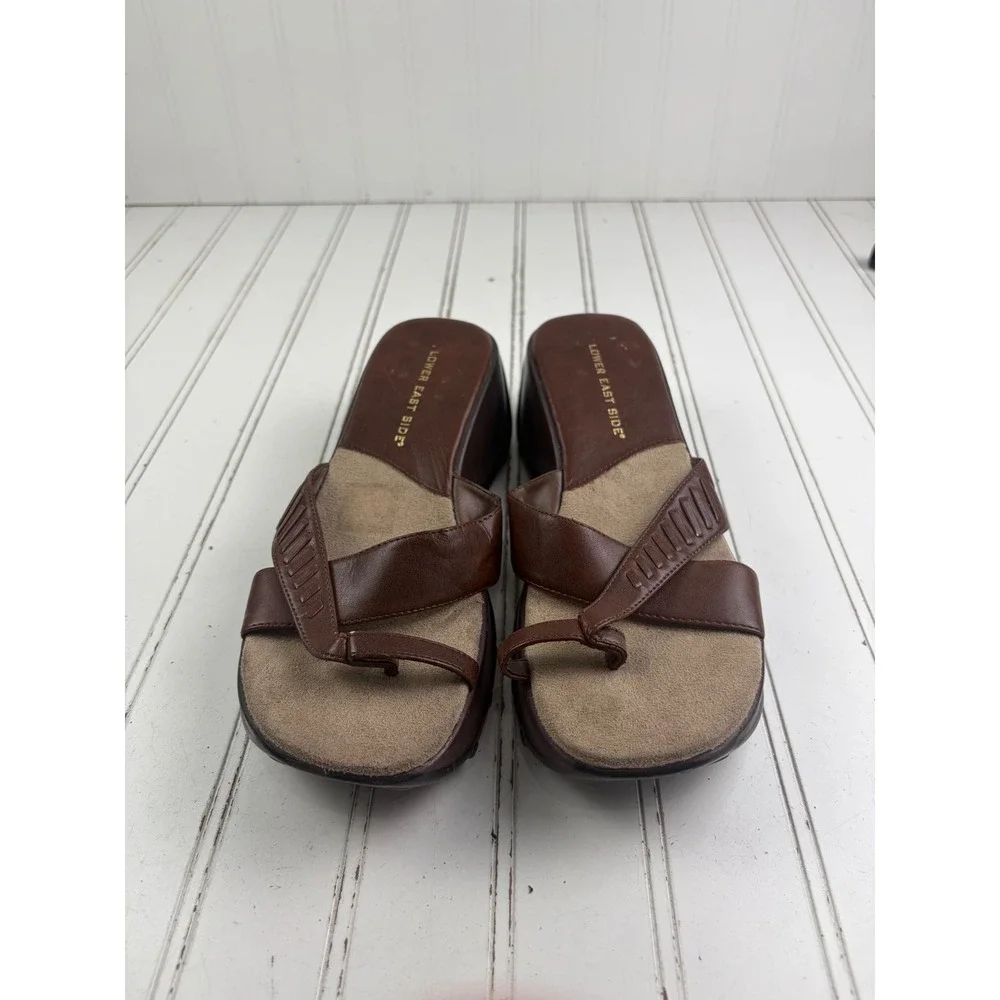 Lower East Side Vintage Y2K Brown Platform Wedge Slide Sandals Women's Size 7.5